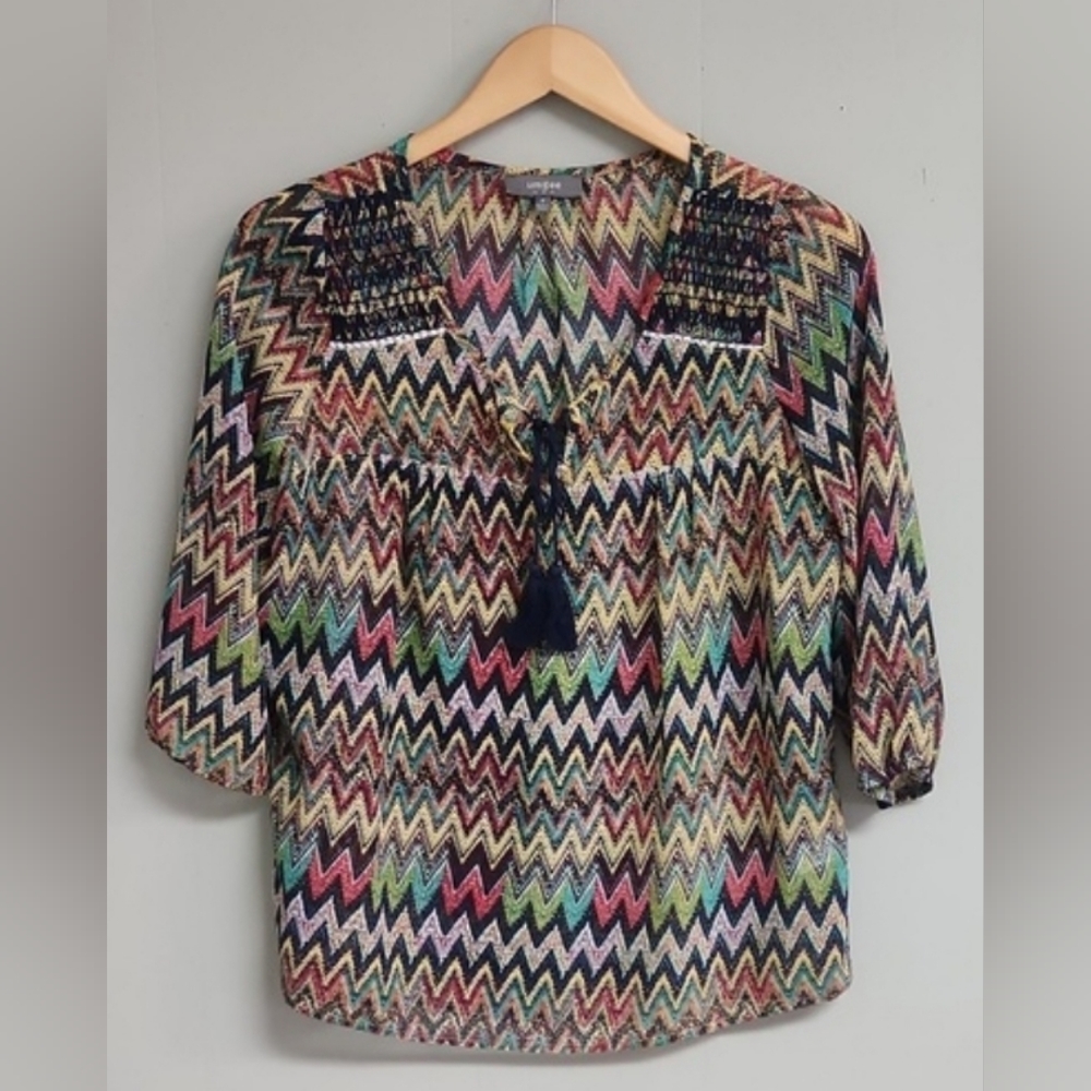 Umgee Shear Printed Chevron Blouse Size Medium